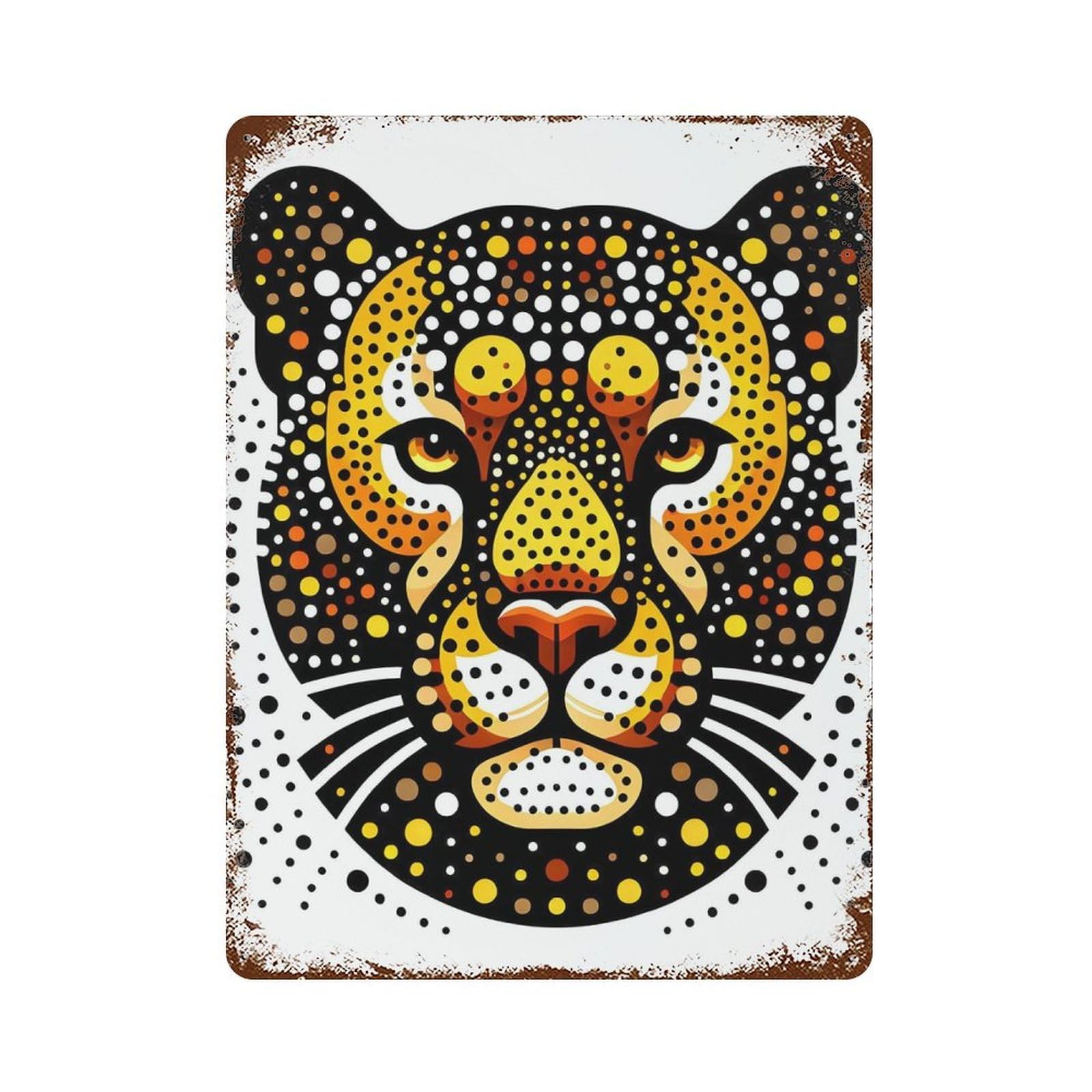 Colorful Dot Art Tiger Head 15.7"x11.8" Vintage Rust Metal Sign, Shabby Chic Decor for Cafe, Home Bar And Lounge Decor