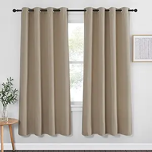 NICETOWN Blackout Curtain Drape 72 inch Long - Grommet Noise Reducing Thermal Insulated Modern Window Treatments for Bedroom Living Room (1 Panel, 52 x 72 Inch, Taupe)
