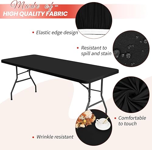 Miniatura 4 de Paquete de 6 fundas de tela elástica para mesas de 6 pies, fundas de mesa de elastano, lavables, elásticos, universales, rectangulares, para