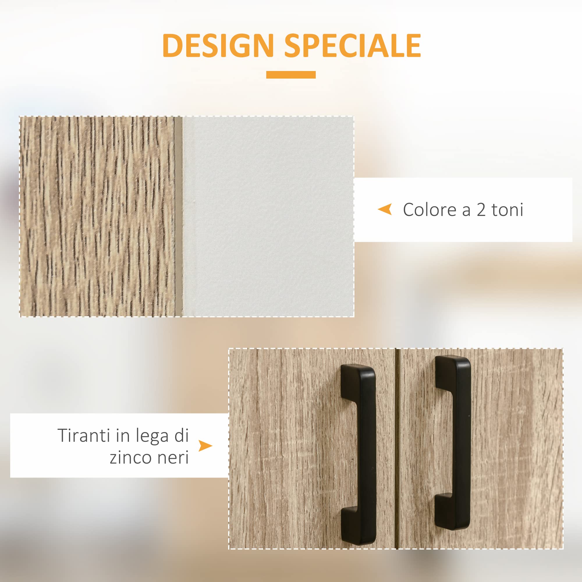 HOMCOM Credenza Cucina con 4 Ripiani Regolabili, Mobile Cucina Dispensa in Legno MDF, 4 Porte e Dispositivo Antiribaltamento, 80x40x182cm, Color Legno e Bianco