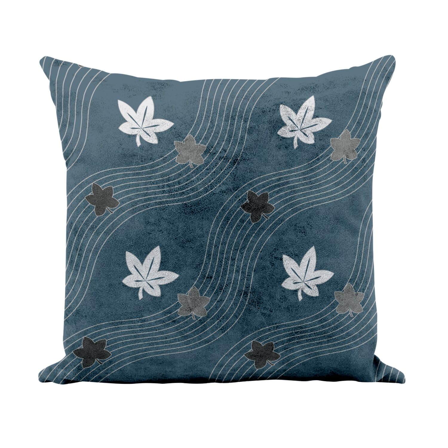 Coussin similicuir blanc motif japonais bleu 40x40 cm