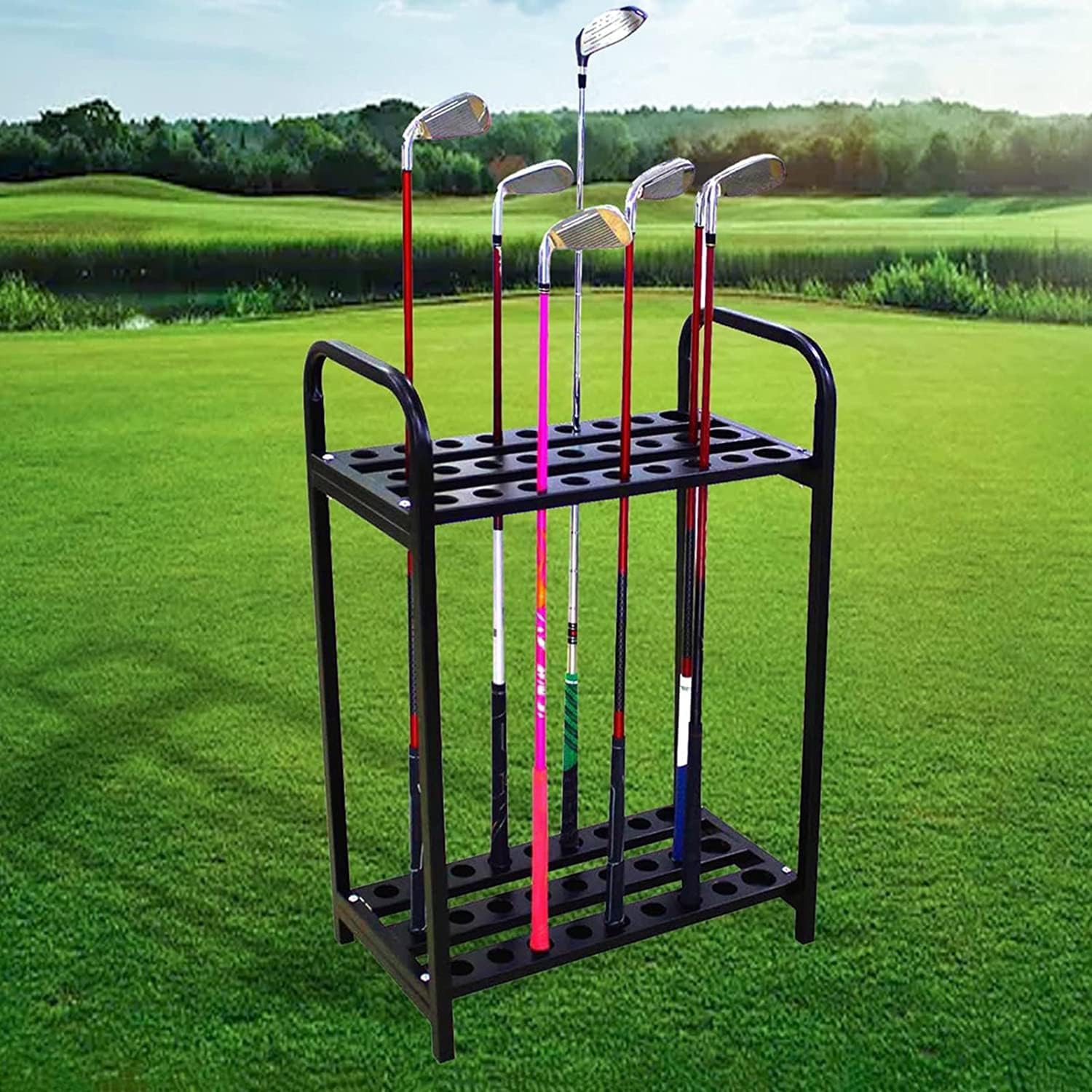 Black Golf Club Organizer for Garage, Golf Club Display Stand Rack with 27 Hole, Floor Golf Putter Storage Holder for Womens Men Husband