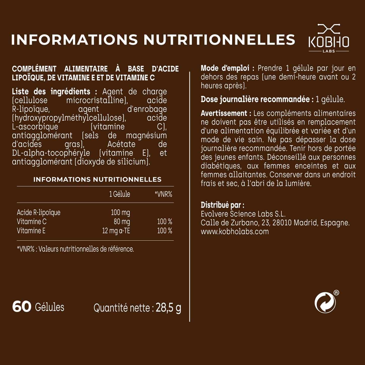 Acide Alpha-Lipoïque R- ALA, Soutien Antioxydant avec Vitamine C et E - Aide à la Gestion du Poids - Aide à réduire le stress oxydatif