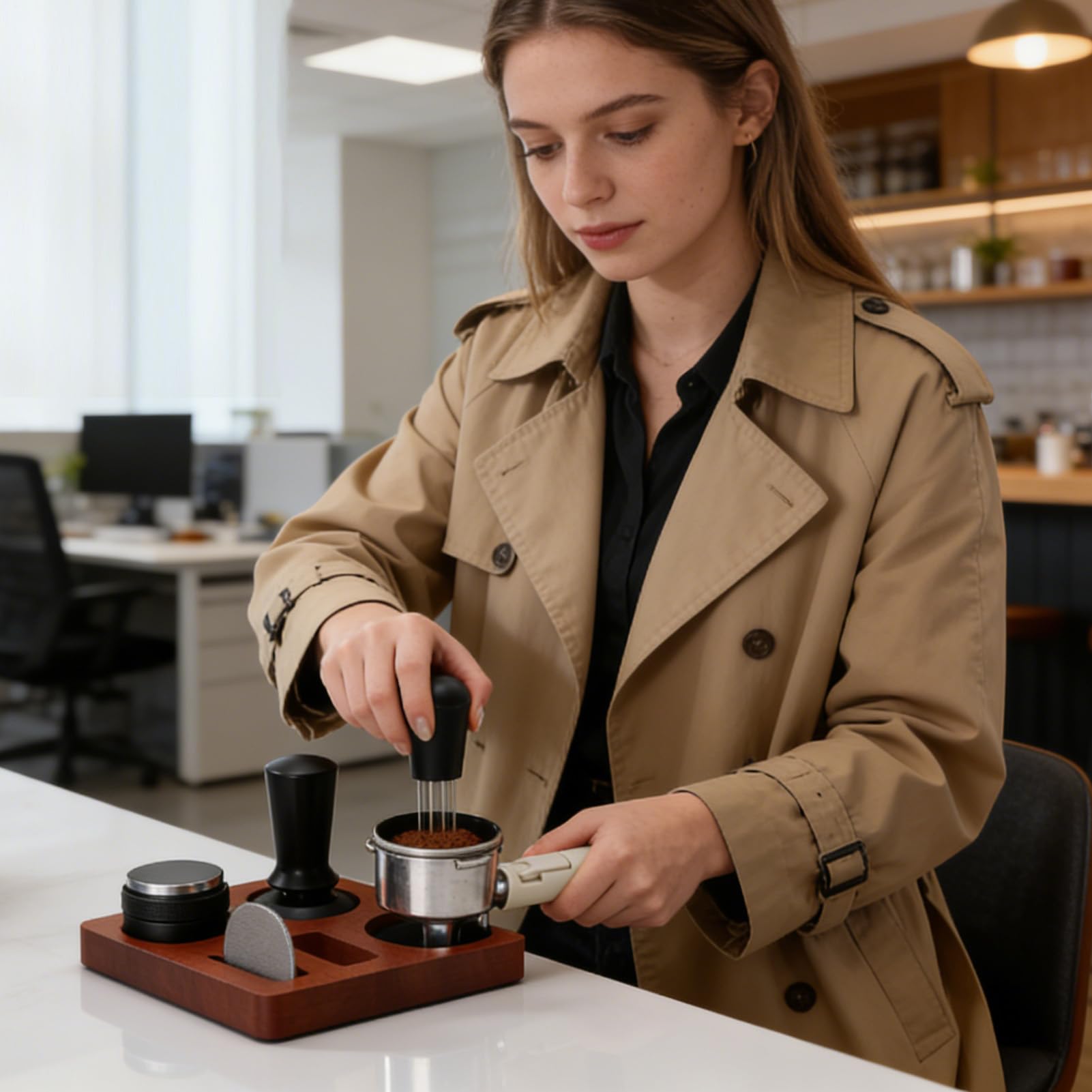 Kit de accesorios para espresso 7 piezas, juego de manipulación de café de 51 mm/58 mm con herramienta WDTde manipulación de café, embudo dosificador, cepillo de pantalla, estación de apisonamiento