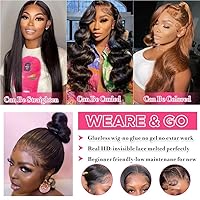 Vista 3 de Aaliweya Peluca de 5 x 5 de Usar y Llevar sin pegamento con cierre de encaje precortada para mujer, pelucas de cierre de encaje HD de 5 x 5, pelucas