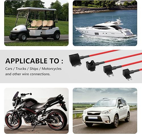 Miniatura 30 de Newdeli Paquete de 10 portafusibles en línea de 14 AWG 12 V ATO/ATC resistente al agua en línea portafusibles con 100 fusibles de hoja estándar