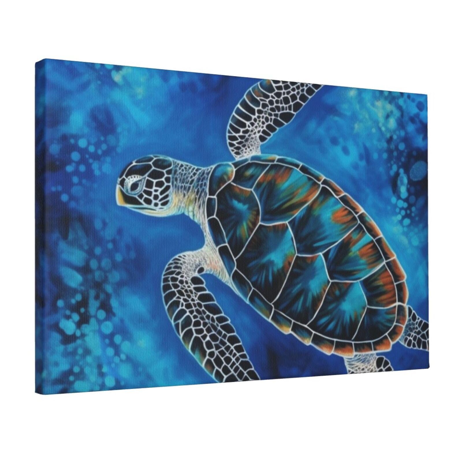 KLOPH Sea Turtle-Blue Canvas Wall Art for Living Room 12"x18" Modern Artwork Painting for Bathroom Hanging Canvas Prints Aesthetic Wallart for Bedroom Kitchen Office Wall Decor