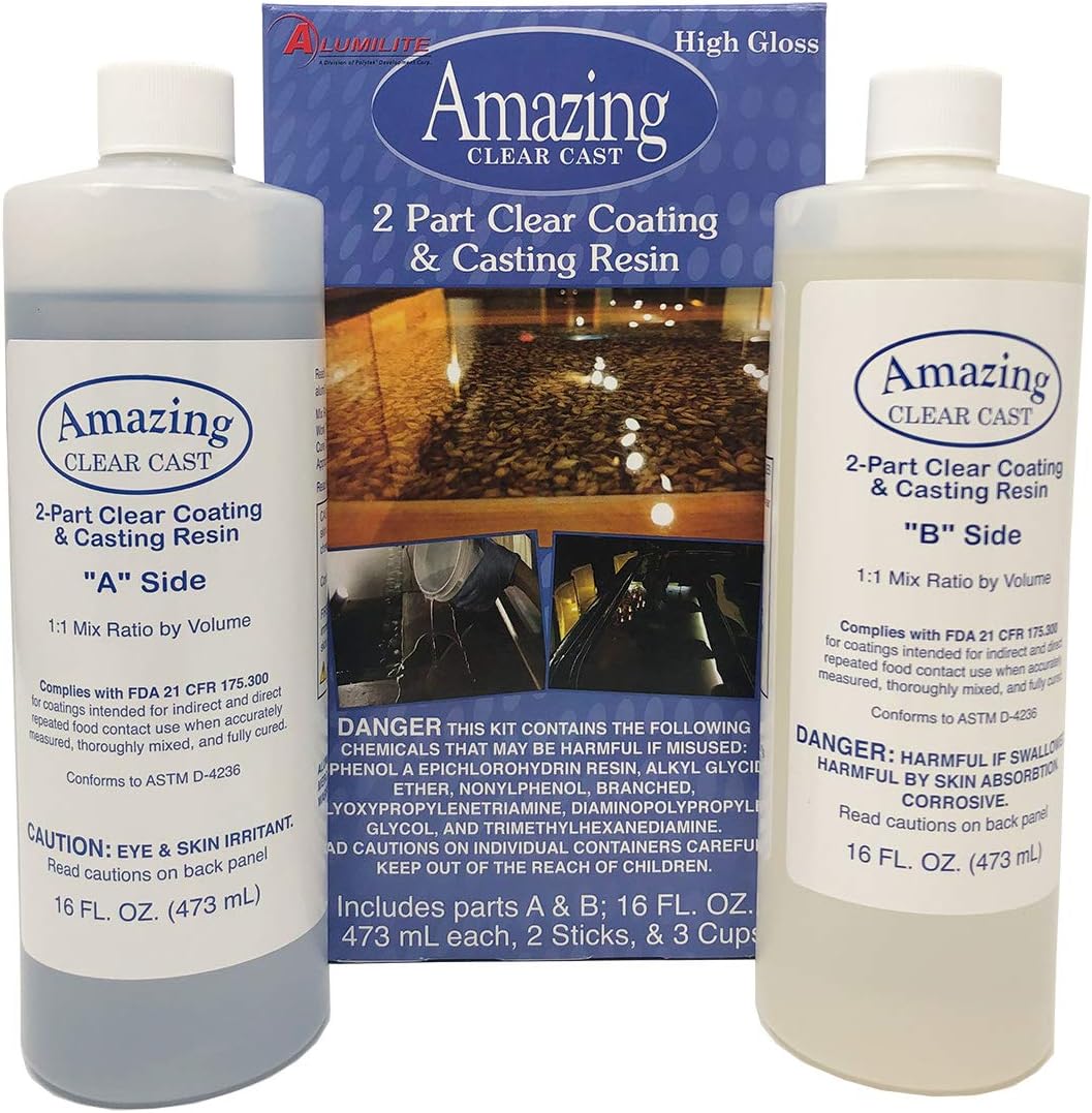 Alumilite Clear Cast Epoxy Resin Kit - 32 Ounce, 20 Disposable Plastic Mixing Cups, Pixiss Mixing Sticks Bundle
