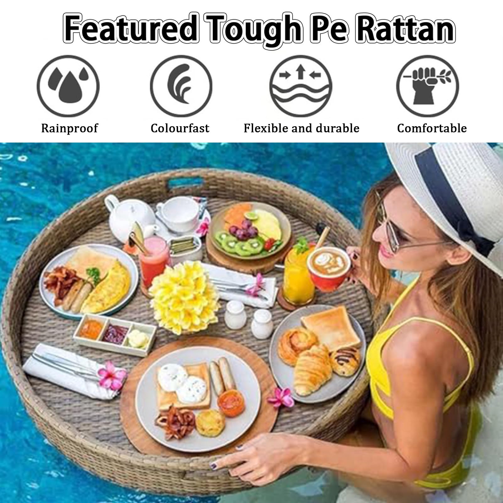 Vassoio galleggiante per piscina, vasca idromassaggio o spiaggia, perfetto per divertimento estivo, relax e intrattenimento, bianco, 80 cm