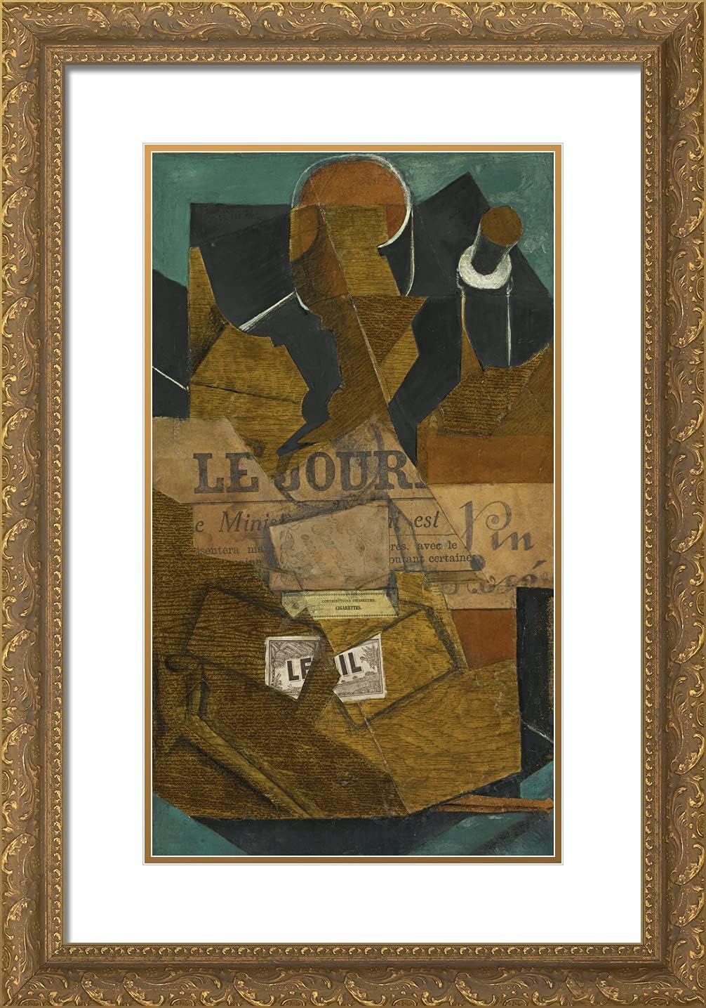 ArtDirect Gris, Juan 17x24 Gold Ornate Framed Art Print with Double Matting Titled: Wine Bottle