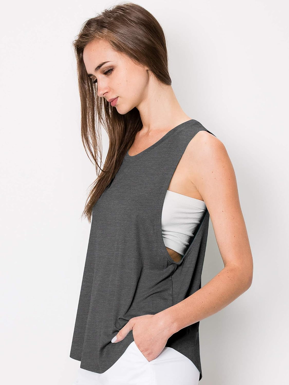 MBJ Womens Basic Wide Armhole Loose Fit Tank Top - Made in USA