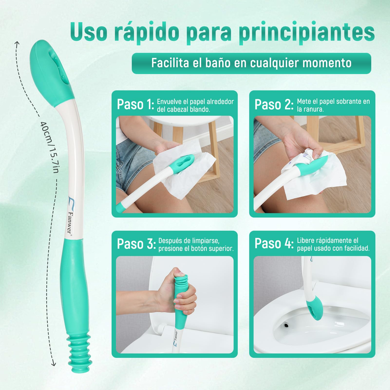 2PCS Herramientas para el Inodoro Bottom Wiper, Self Wipe Aid Helper, Ayudas para el Inodoro Herramientas para Limpiar, Papel higiénico Agarre de Tejido Easy Wipe - Ayuda para discapacitados