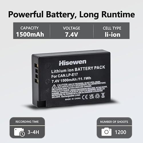 Miniatura 2 de Hisewen Batería LP-E17 y cargador dual para cámara digital Canon Eos R8, R10, Eos RP, Rebel T8i, T7i, T6i, T6s, SL2, SL3, EOS M3, M5, M6, EOS 200D,