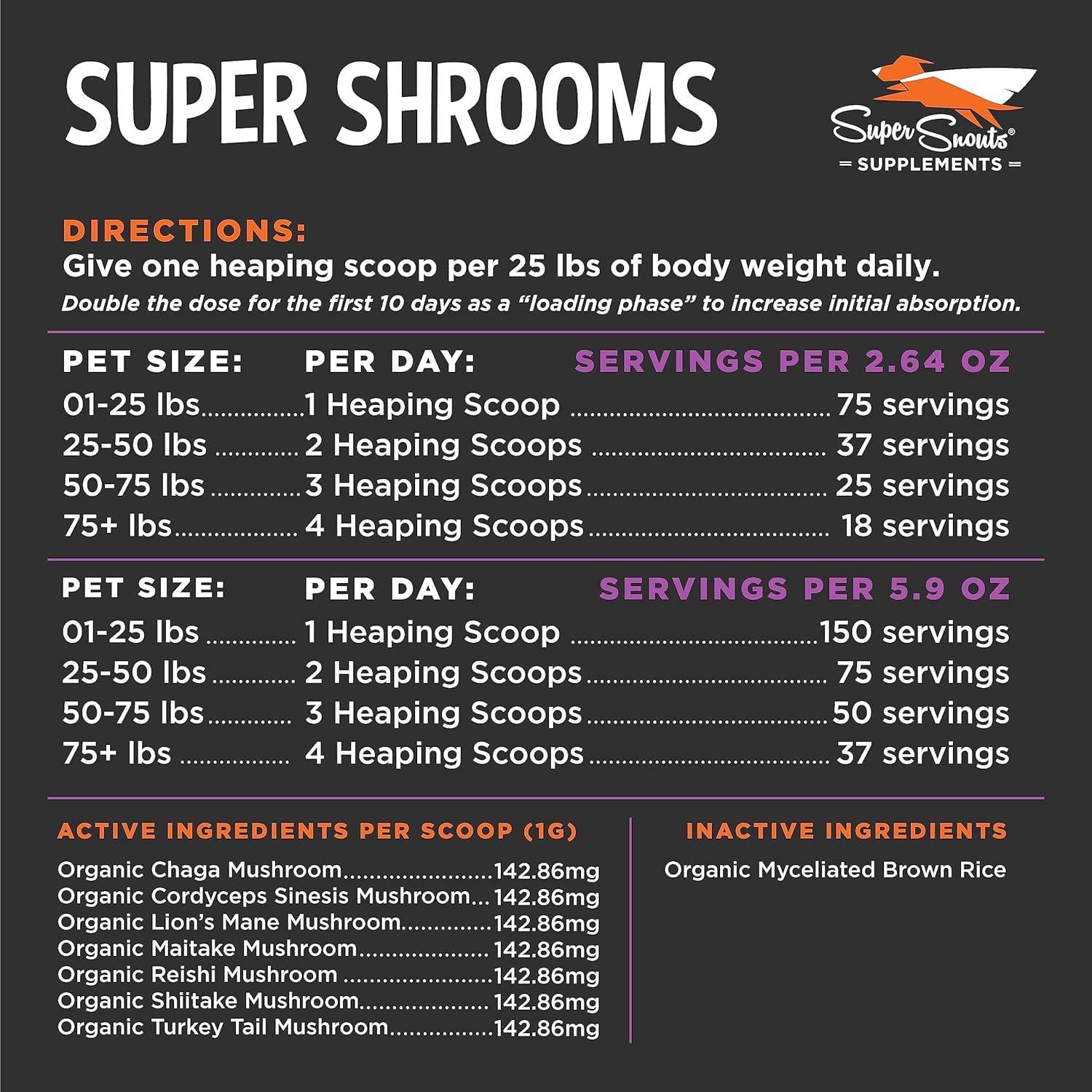 Super Snouts Super Shrooms, Probióticos para Perros y Gatos, Apoyo Inmunológico, Bote de 75 gr.