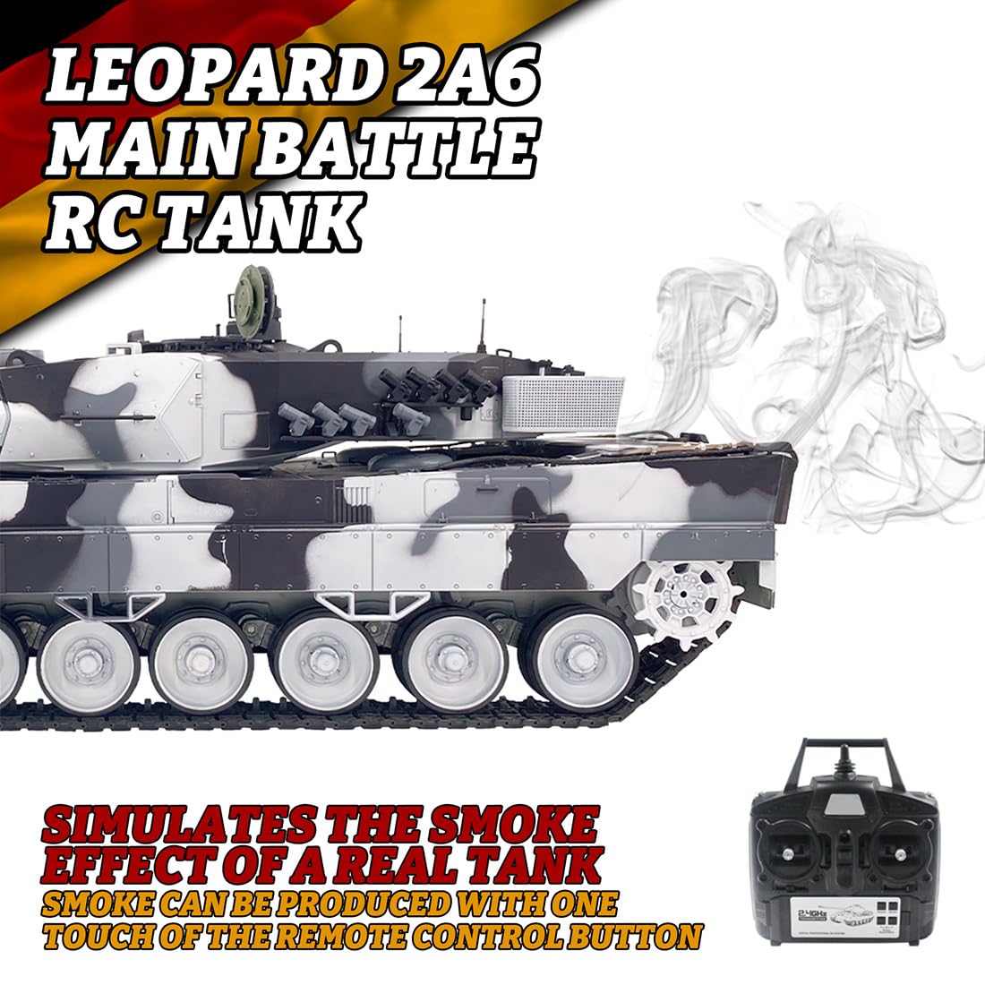 Model czołgu bojowego 1:16, 2,4 G, niemiecki leopard 2 A6 wojskowy czołg z efektami dymu, zestaw modelarski dla fanów wojskowych i dorosłych