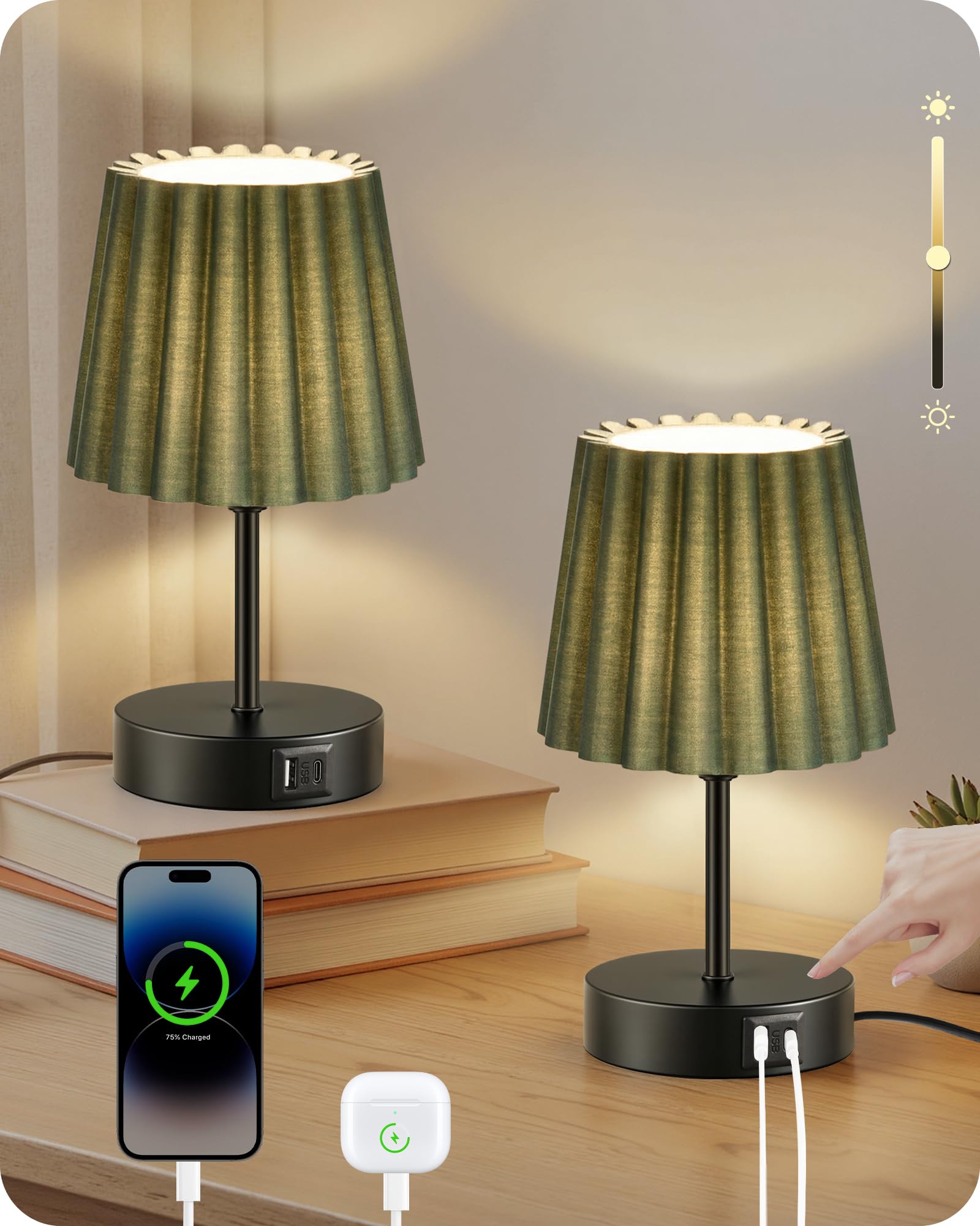 Nachttischlampen 2er Set Touch Dimmbar mit USB Ladefunktion