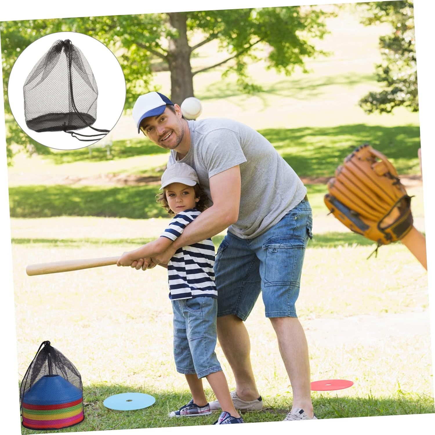 Angoily 4pcs Logo Dish Net Bag Cone Organizer Sports Storage Bag Cone Drawstring Bag Fitness Bag Tote Organizer Drawstring Toy Bag Training Disc Bag Oxford Cloth Storage Shelf Travel Mesh, Black