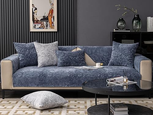 Miniatura 2 de vctops Funda de lujo de felpa en relieve para sofá, funda antideslizante de jacquard para sofá seccional, súper suave, protector de muebles para