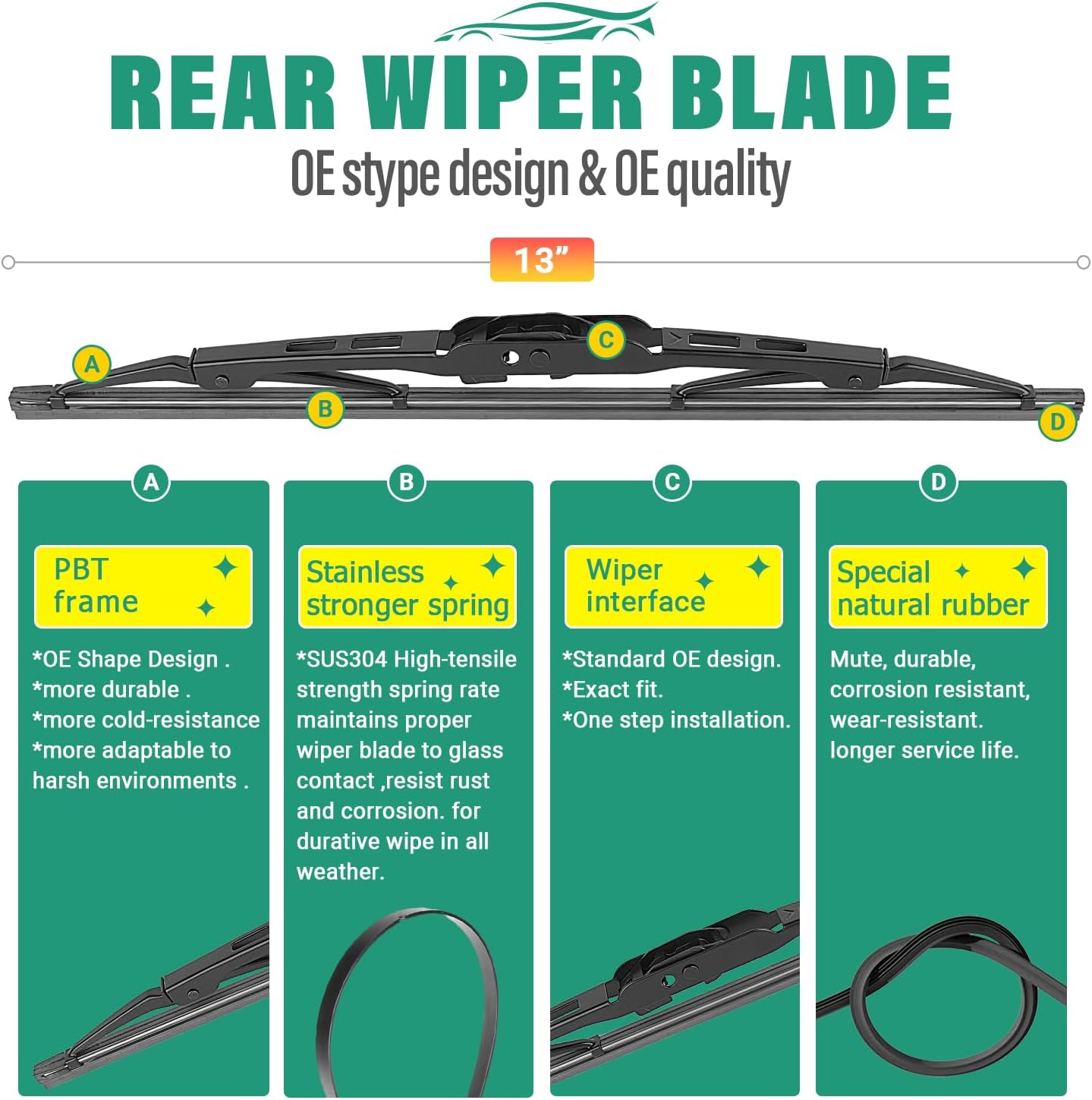 22" 22" 13" Windshield Wiper Blades Replacement for Chevy Chevrolet Tahoe Suburban 2015-2020,Chrysler Pacifica 2004-2008,Cadillac Escalade ESV EXT Premium All Weather Front Rear Wipers Set(Pack of 3)