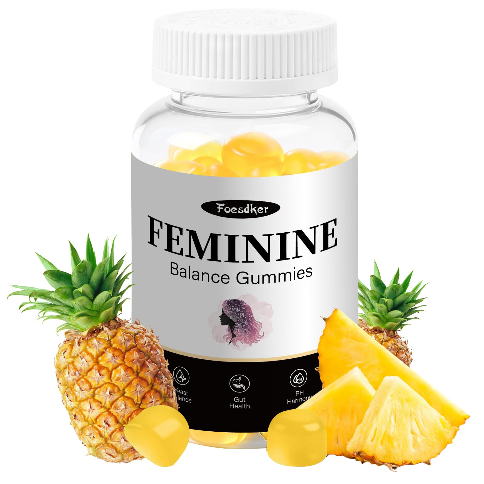 Foesdker Gomas com probiótico Bacillus coagulans 1 bilhão de UFC sabor abacaxi 60 gomas