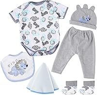 BabybyOurSide 6-Pc Dinosaur Reborn Baby Doll Clothes Set for 17-22 Inch Babydolls - Hat, Bib, Socks & Outfit