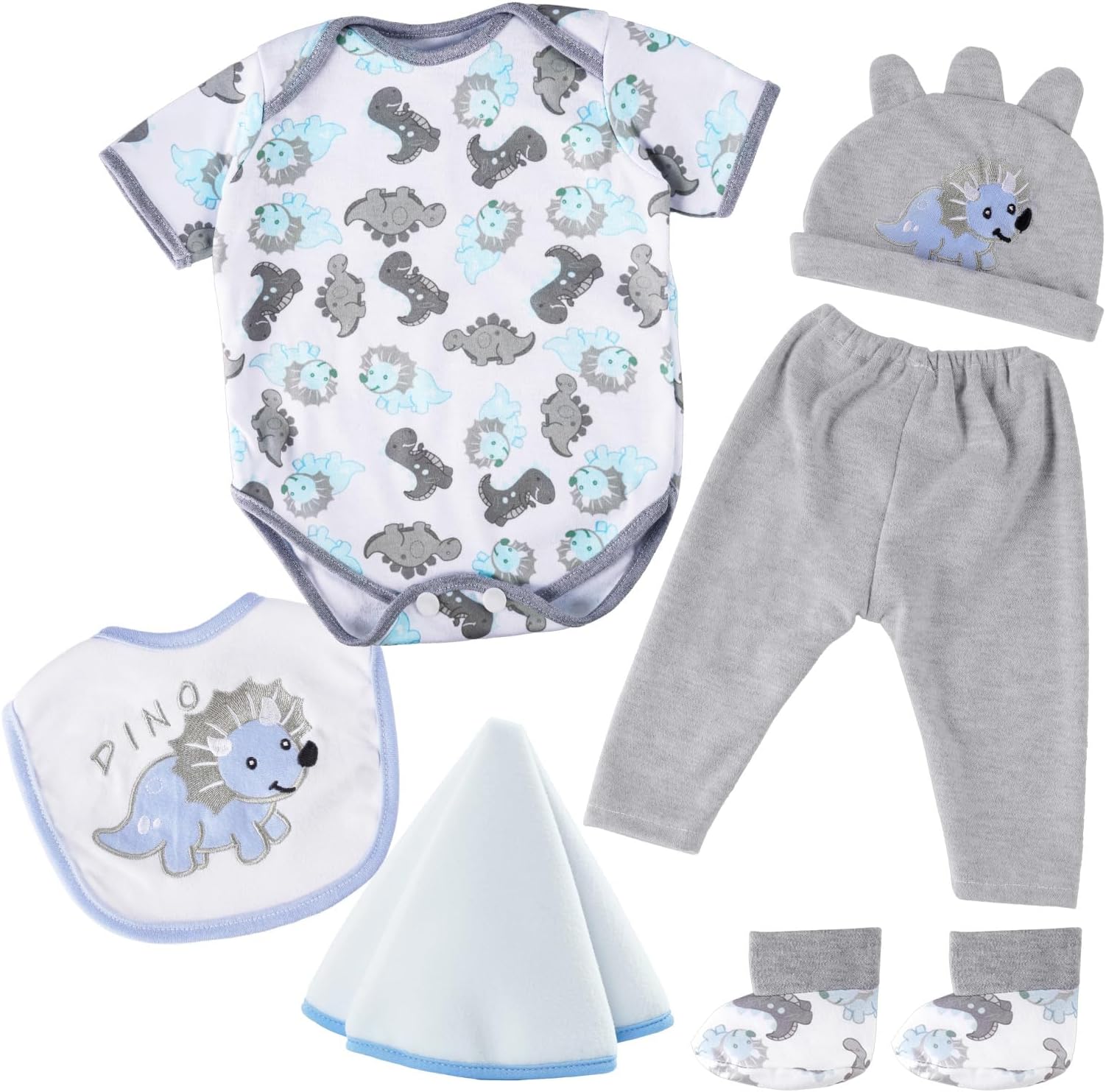 BABESIDE 6 Pcs Reborn Baby Doll Clothes for 20-22 Inch Dinosaurs Baby Doll Clothes Outfits with Hat Headscarf Newborn Boy&Girl