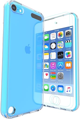 Case for iPod Touch 7, iPod Touch 5/6 MP3 Hybrid 2 in 1 Transparent with 2 Screen Protector 360 Full Shockproof Cover for iPod Touch 5/6/7 - Clear