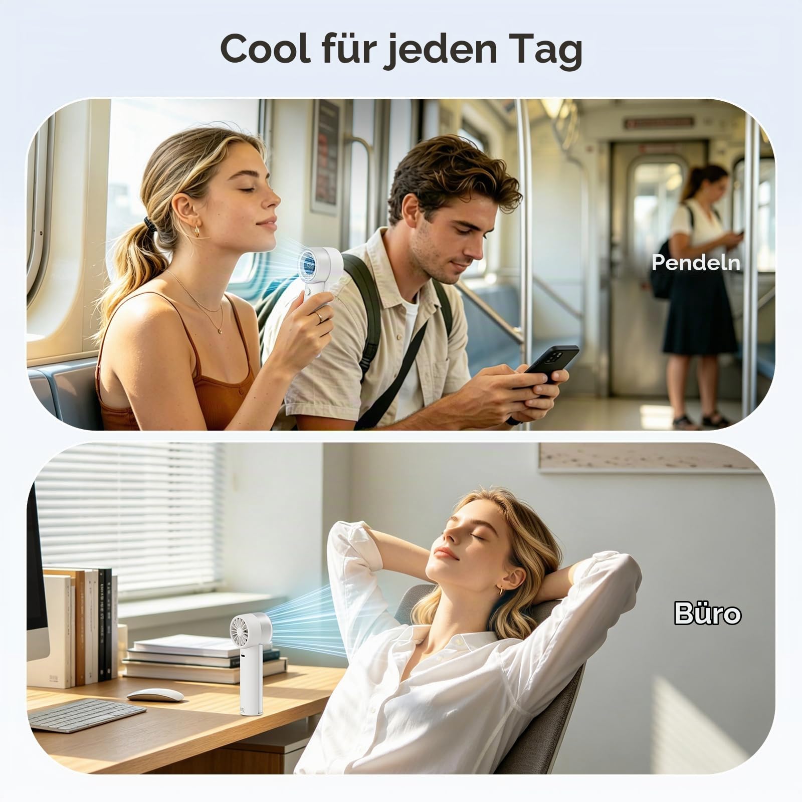 Snapgear Ultraleichter, tragbarer Taschenventilator (95 g), leiser Handventilator, 15.000 U/min Turbo Jet, 20 Stunden Laufzeit, 5 Geschwindigkeitsstufen, flüsterleise (44 dB), USB-C-aufladbar