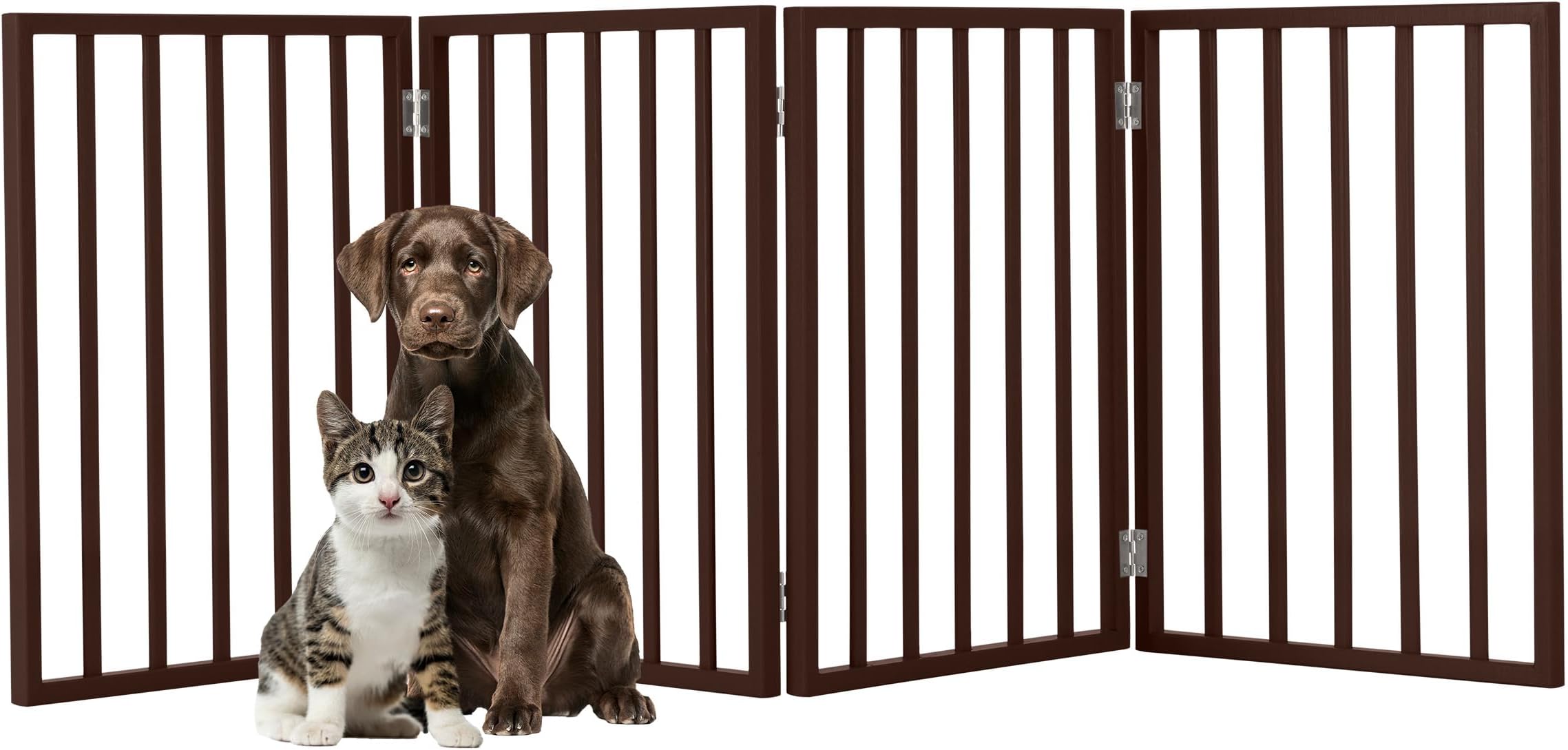 Pet Gate - 4-Panel Indoor Foldable Dog Fence for Stairs, Hallways, or Doorways - 73x24-Inch Freestanding Dog Gates by PETMAKER (Brown)