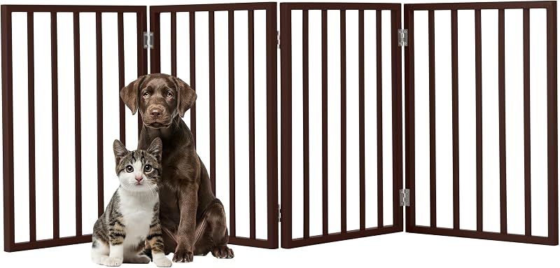 Portão para Pets PETMAKER em MDF Dobrável de 4 Painéis para Cães e Gatos, Marrom, 185,42 x 60,33 cm