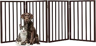 Pet Gate - 4-Panel Indoor Foldable Dog Fence for Stairs, Hallways, or Doorways - 73x24-Inch Freestanding Dog Gates by PETMAKER (Brown)