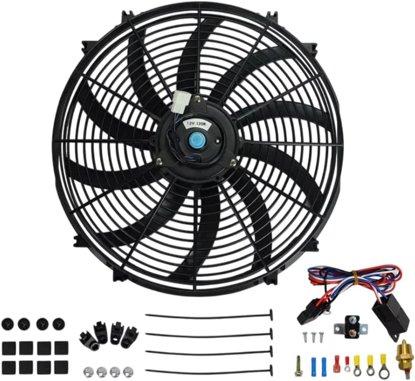 Car Engine Cooling Fan Universal 16" Slim Fan Push Pull Easy To Install Heavy Duty Car Accessories Engine Radiator Cooling Fan Assembly