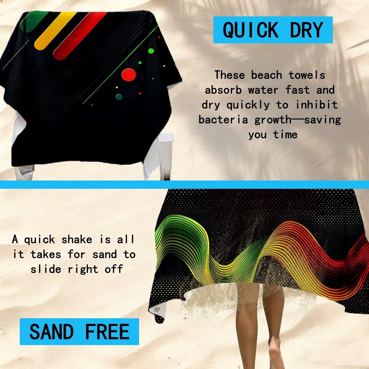 Strandtuch Mikrofaser Handtücher Groß 90x200cm 2er Set, Schnelltrocknend Saunahandtuch Fitness Handtuch Schwarz, Saugfähig Badetuch Sporthandtuch, Sandfrei Strandtuch XXL, Geschenke für Frauen -4398