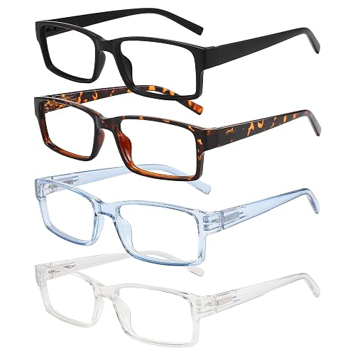 WENLCCK Rectangle Reading Glasses for Men and Women with Spring Hinges Clear Lens Readers (Black,Demi Brown,Blue,Transparent, 2.5, x)