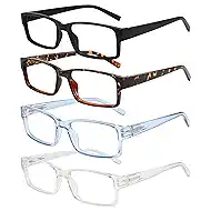 Rectangle Reading Glasses for Men and Women with Spring Hinges Clear Lens Readers