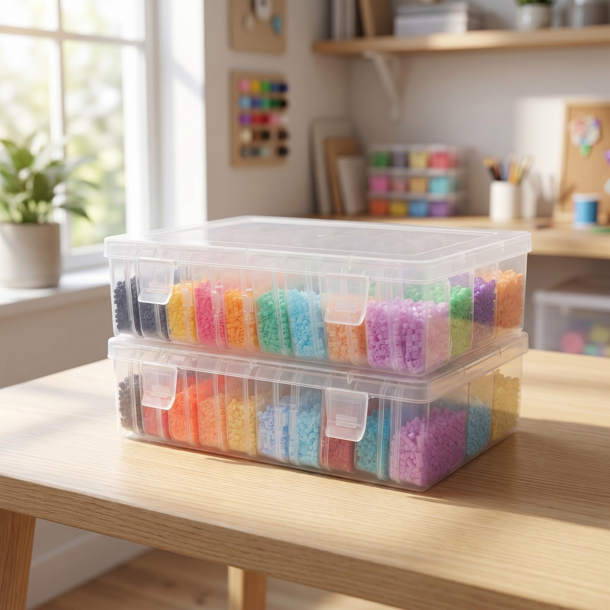 Lurrose Kit de perles à repasser (1 boîte) - 2,6 mm, 48 couleurs, recharge pour loisirs créatifs avec étiquettes de couleur, idéal pour les projets artistiques sur plaque perforée, fournitures