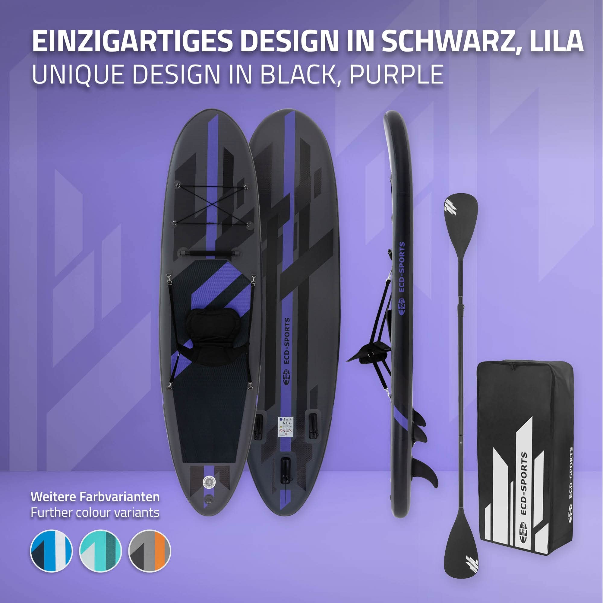 ECD Germany nadmuchiwana deska SUP 305/308/320/380 cm udzwig 120–150 kg grubosc 10–15 cm z siedziskiem kajakowym torba transportowa wioslem Deska do plywania surfowania rózne warianty