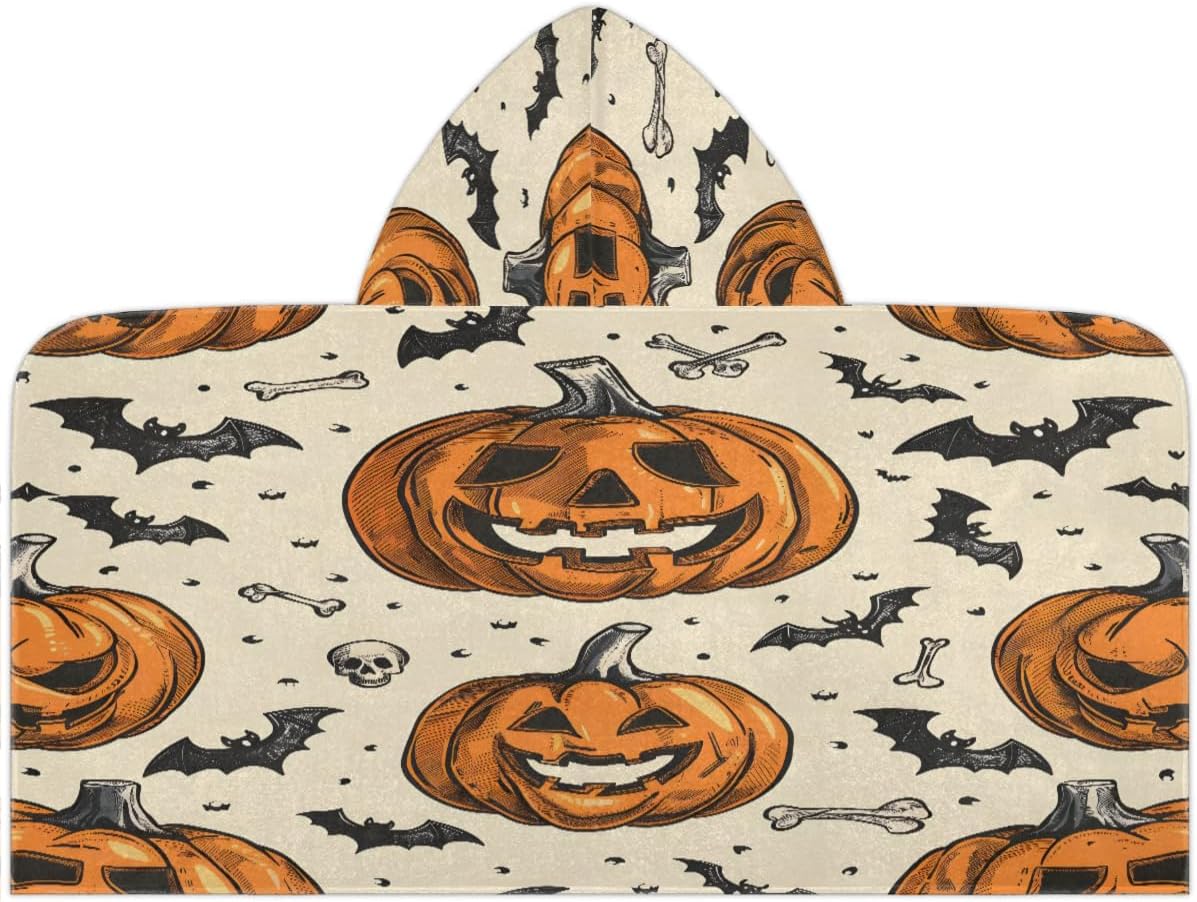 Pardick Kids Bath Towel Halloween Pumpkin Beach Towel with Hood Pool Cover Up for Girls Boys Soft Absorbent Hooded Bath Towel Toddler Towels for Beach, Pool
