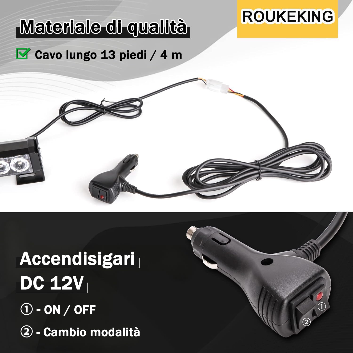 Barra LED Stroboscopica Emergenza 90CM 12V 32 LED Ambra Luce Segnalazione IP65 13 Modalità Flash Lampada Lampeggiante Auto Camion Veicoli Soccorso Stradale