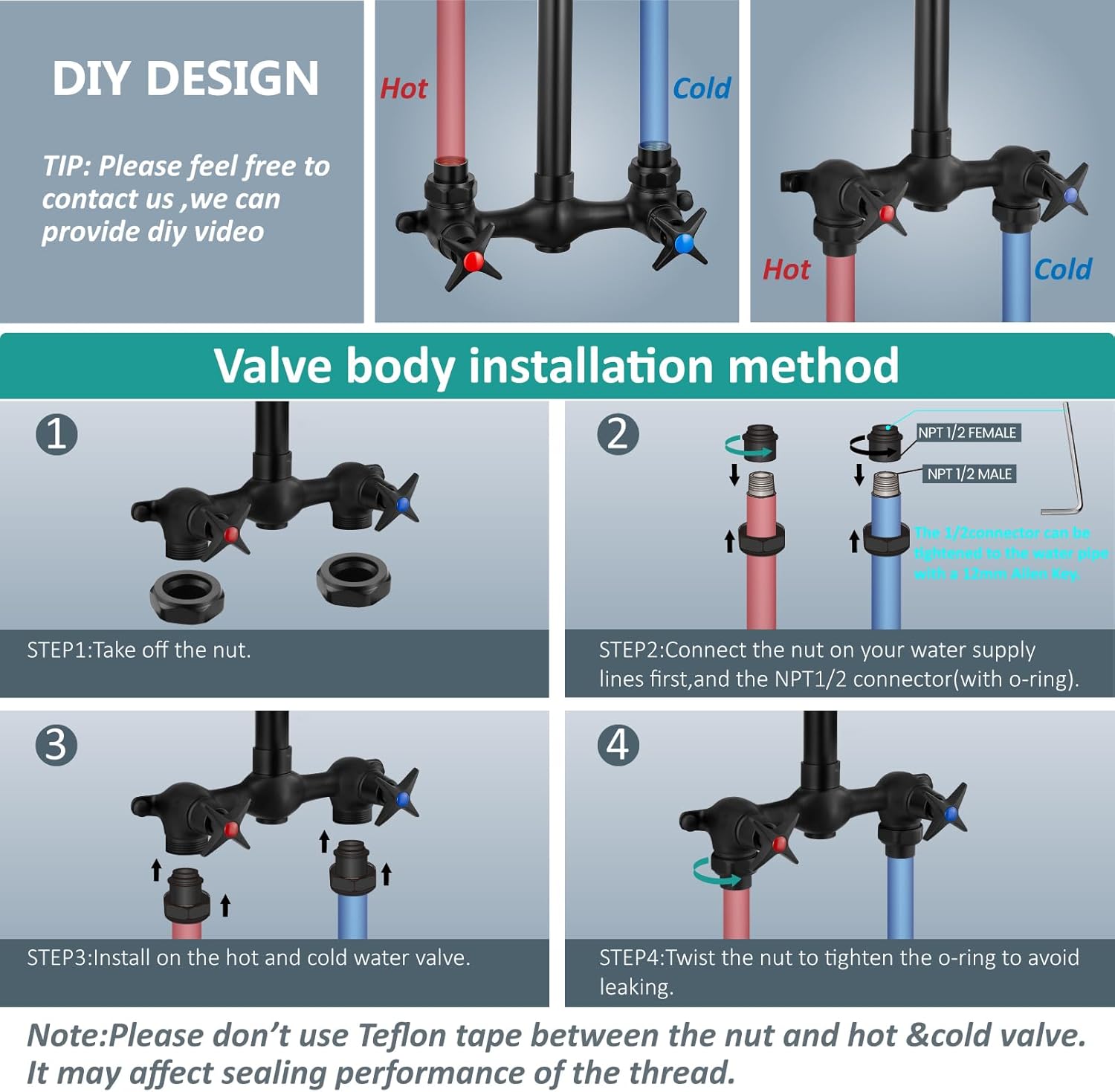 Aolemi Outdoor Shower Kit Fixtures – 2-Handle Exposed Shower Fixture with High Pressure Showerhead, Solid Brass Mix Valve, 6-Inch Center, Complete Outdoor Shower System – Matte Black