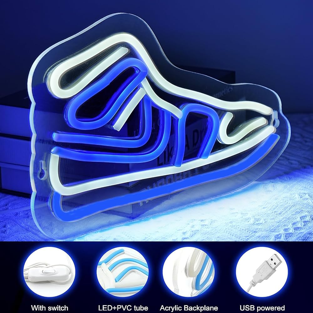 シューズ　shoes  ネオンサイン　LEDネオン　ガラスネオン　オーダーメイド Amazon.co.jp: スニーカーネオンサイン - 青と白の靴 LED ネオン