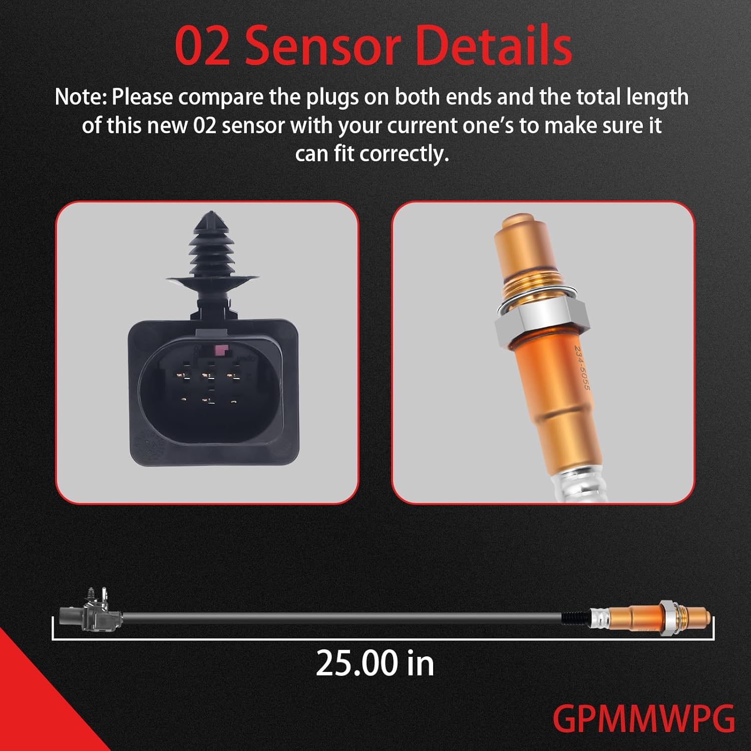 1PCS O2 Sensor 234-5055, 02 Sensor, Automotive Replacement Oxygen Sensor Compatible with Hyundai for Accent for Veloster Compatible with Kia for Rio for Soul