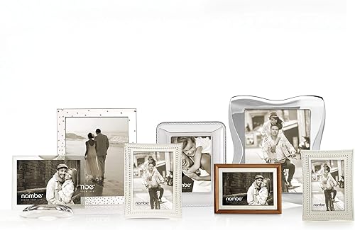 Miniatura 4 de nambe Marco de fotos con cuentas, 5 x 7 pulgadas, marco de fotos con vidrio templado, diseño vintage y contemporáneo, exhibición de mesa para