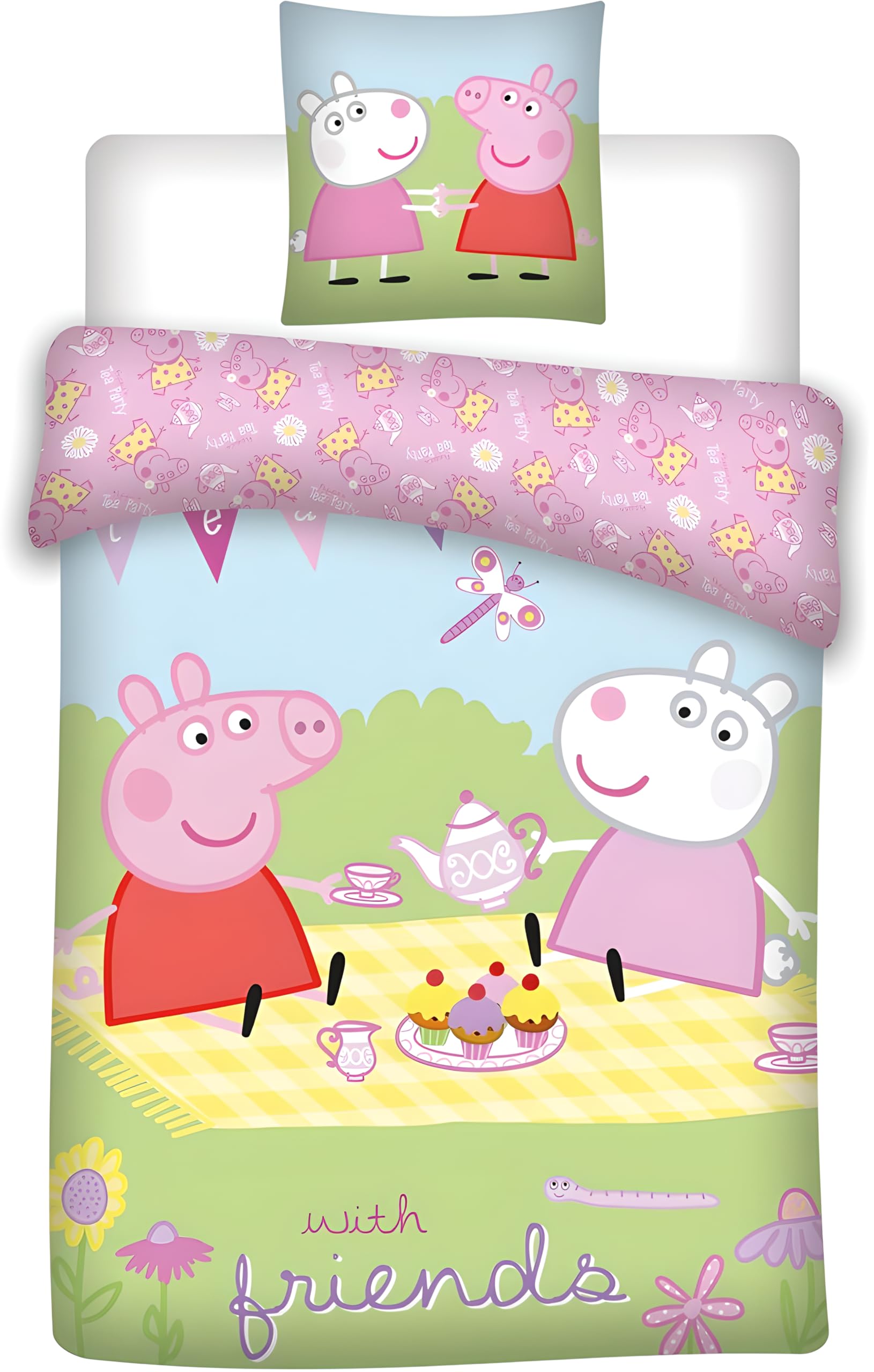 Peppa Pig Junior Cot Bedding Set | Duvet Cover 100x135 cm + Pillowcase 40x60 cm, 100% Cotton | Soft & Breathable Toddler, Baby Riversible Bedlinen | Official Peppa Pig Design