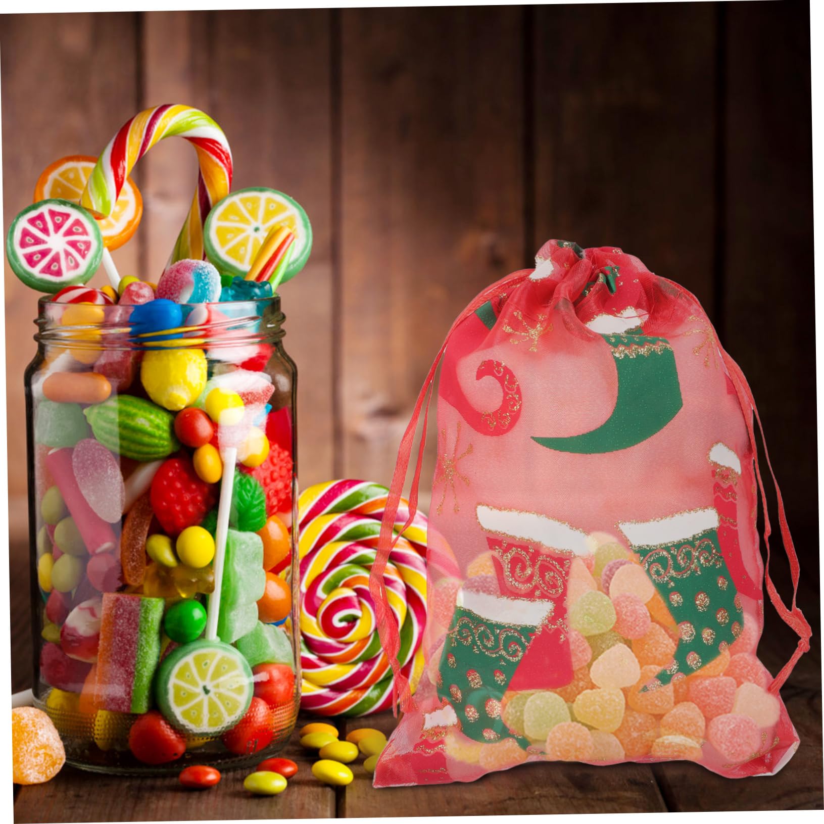 GLEAVI 75stücke Organzabeutel Für Weihnachten Kordelzug Geschenktüten Für Süßigkeiten Für Festlichkeiten Und Familienfeiern Aufbewahrungstaschen Für Snacks Und Kleine