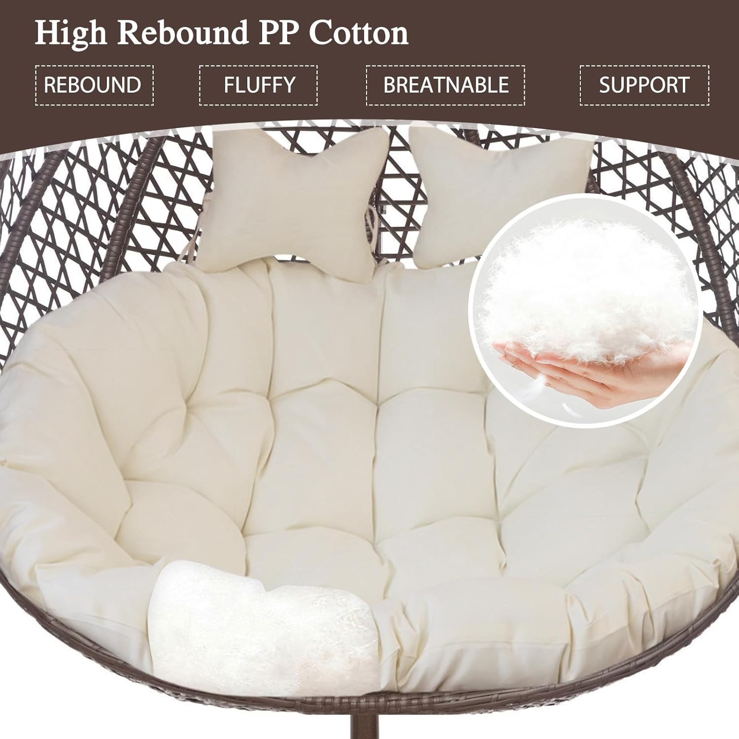 Boshen Double Egg Chair Cushion Replacement 59x43in –2 Seater Premium Outdoor Swing Chair Pad with Ties, 6.3Inch Thickened Memory Foam & Waterproof Cover – Off-White 4 71pml9YFg6L. AC SL1500