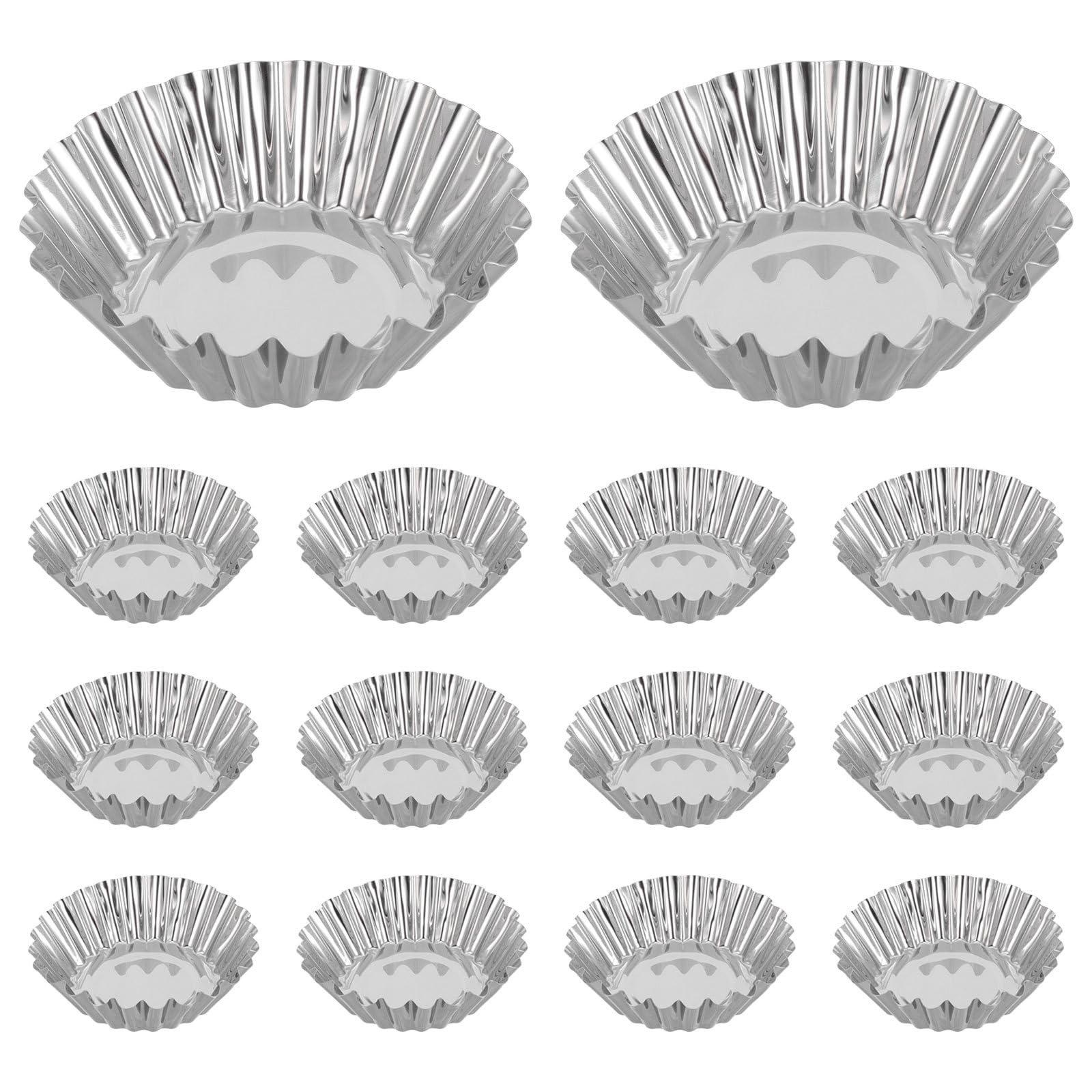 SHOWERORO 50 moldes para tartaletas de huevo: mini moldes antiadherentes de acero inoxidable para hornear, ideales para repostería casera.