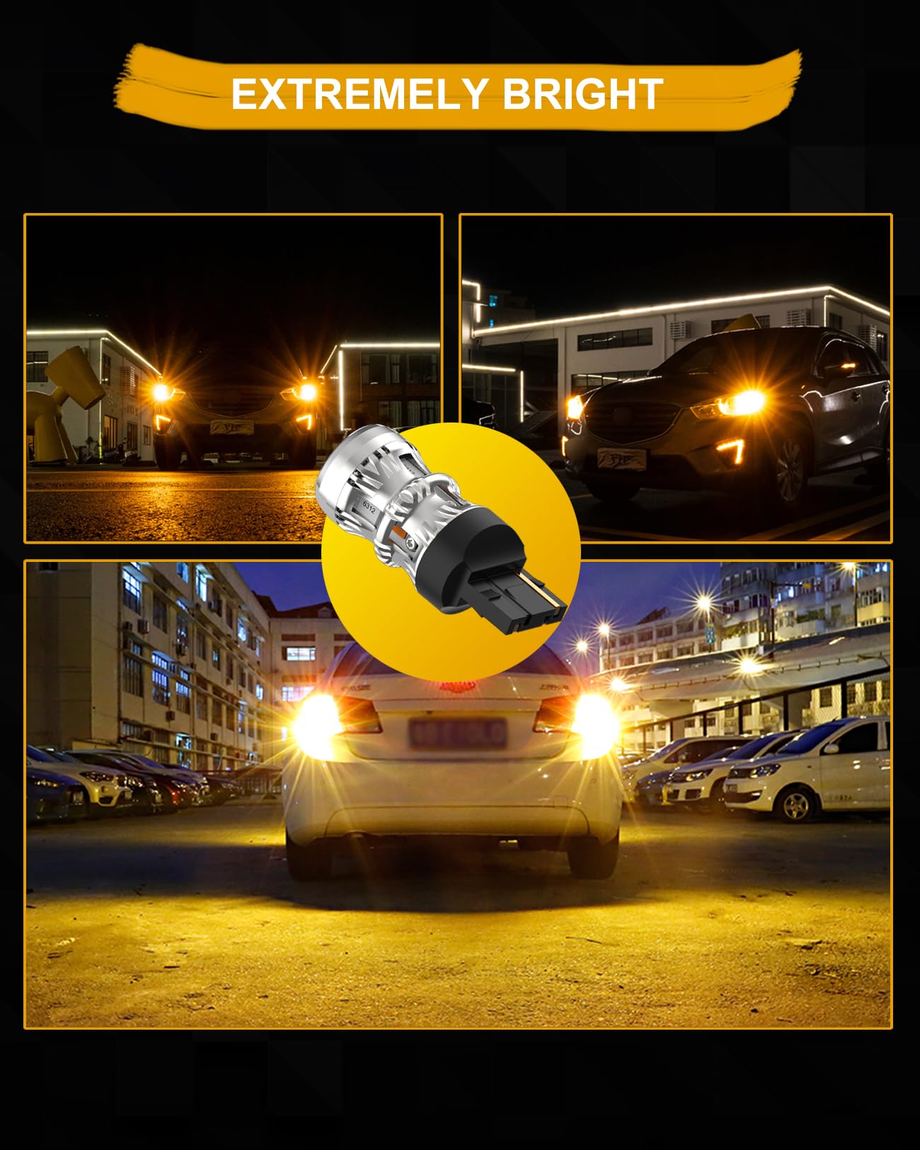 T20 Żarówka LED CANBUS Bezbłędna W21W WY21W 7440 992 Anti-Hyper Flash 1860 4SMD 12V Zamiennik do samochodowych kierunkowskazów LED przednich i tylnych Żółty Bursztynowy 2 szt