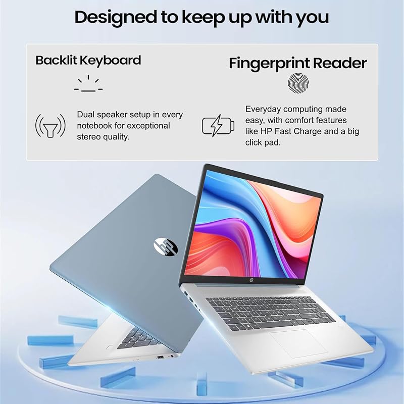 HP 17.3" Touchscreen Laptop for Work and Home, AMD Ryzen 5 7430U, 64GB RAM, 2TB SSD, Webcam, HDMI, Backlit Keyboard, Fingerprint Reader, Wi-Fi 6, Windows 11 Home, Blue image 6