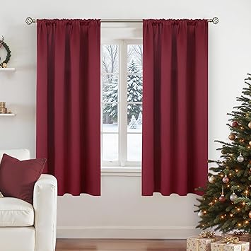 BGment Burgundy Blackout Curtains 63 Inch Length for Bedroom - Rod Pocket Thermal Insulated Drapes Room Darkening Christmas Decor for Living Room Windows, 42 x 63 Inch, 2 Panels